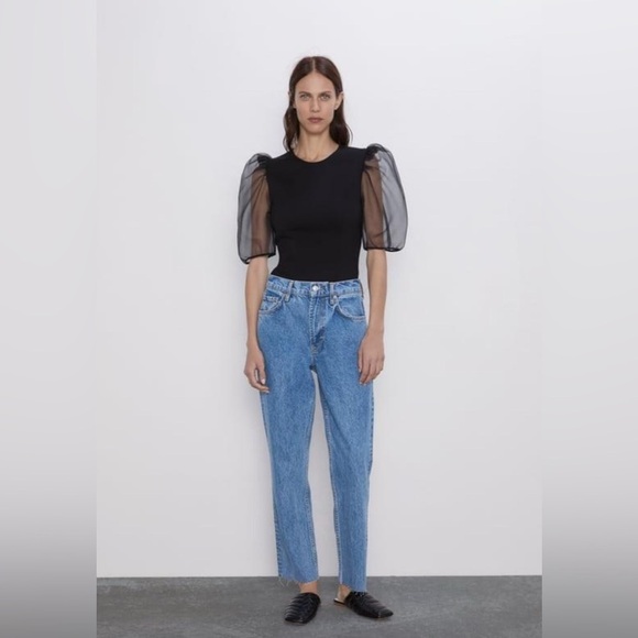 Zara Black Organza Puff Sleeve Blouse Goth Glam XXL Dark Academia Avant-Garde - Picture 3 of 15